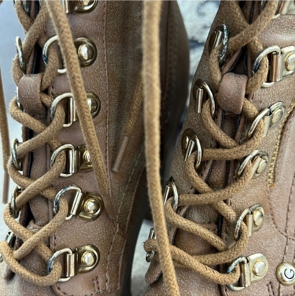 G by Guess Size 8 GGGimmy Tan Laced Up Heeled Ankle Booties - Picture 10 of 16